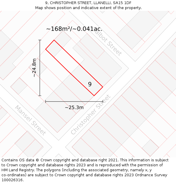 9, CHRISTOPHER STREET, LLANELLI, SA15 1DF: Plot and title map
