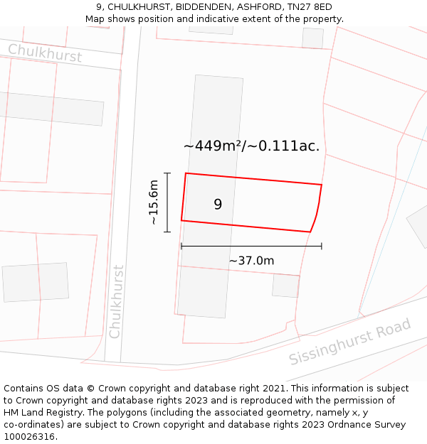 9, CHULKHURST, BIDDENDEN, ASHFORD, TN27 8ED: Plot and title map