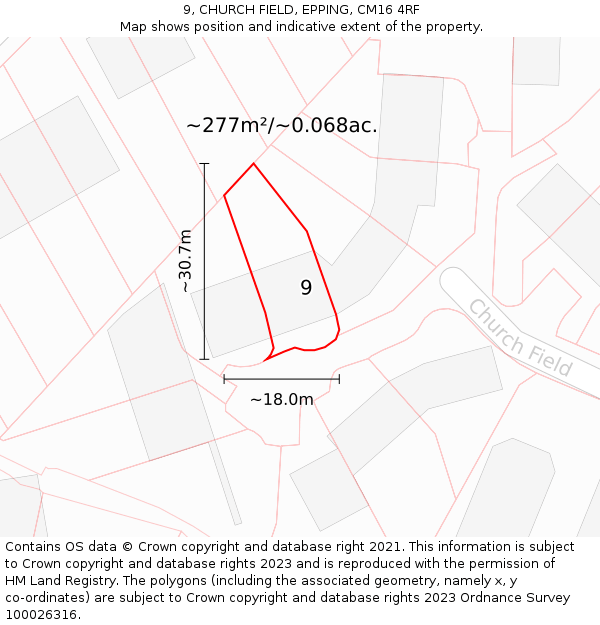 9, CHURCH FIELD, EPPING, CM16 4RF: Plot and title map