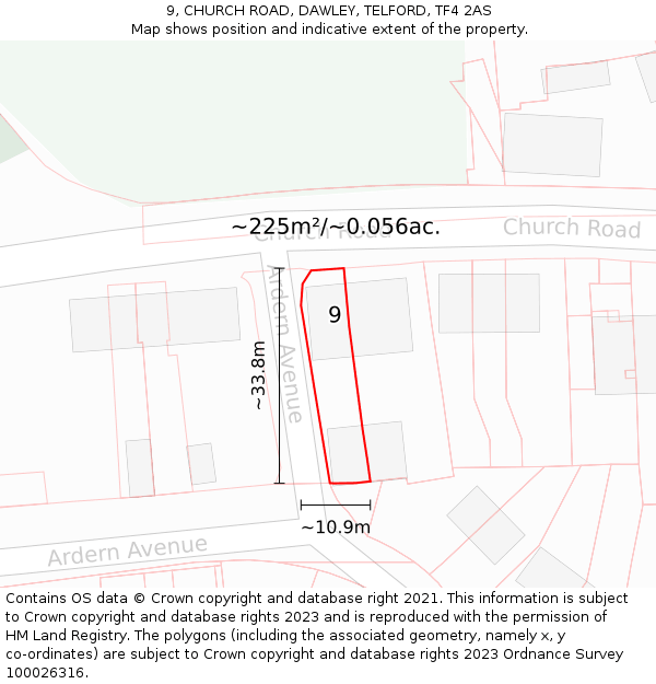 9, CHURCH ROAD, DAWLEY, TELFORD, TF4 2AS: Plot and title map