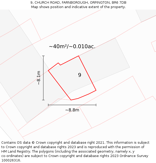 9, CHURCH ROAD, FARNBOROUGH, ORPINGTON, BR6 7DB: Plot and title map