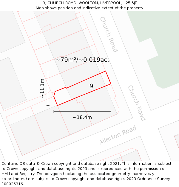 9, CHURCH ROAD, WOOLTON, LIVERPOOL, L25 5JE: Plot and title map