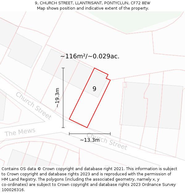 9, CHURCH STREET, LLANTRISANT, PONTYCLUN, CF72 8EW: Plot and title map