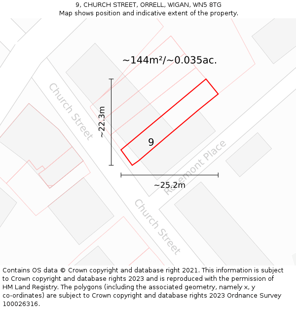 9, CHURCH STREET, ORRELL, WIGAN, WN5 8TG: Plot and title map