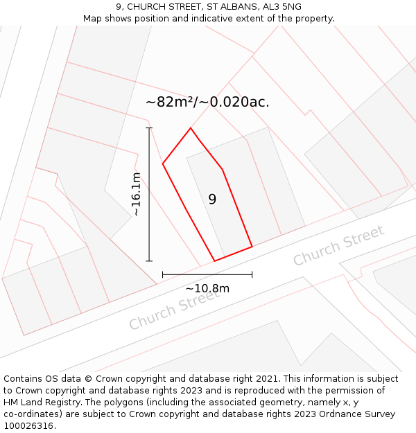 9, CHURCH STREET, ST ALBANS, AL3 5NG: Plot and title map
