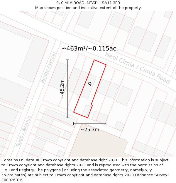 9, CIMLA ROAD, NEATH, SA11 3PR: Plot and title map