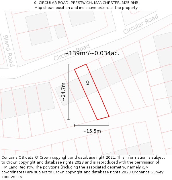 9, CIRCULAR ROAD, PRESTWICH, MANCHESTER, M25 9NR: Plot and title map