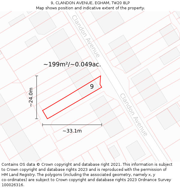 9, CLANDON AVENUE, EGHAM, TW20 8LP: Plot and title map