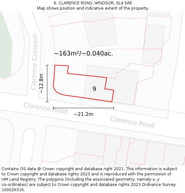 9, CLARENCE ROAD, WINDSOR, SL4 5AE: Plot and title map