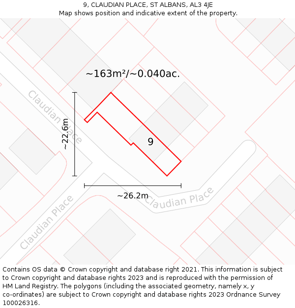 9, CLAUDIAN PLACE, ST ALBANS, AL3 4JE: Plot and title map