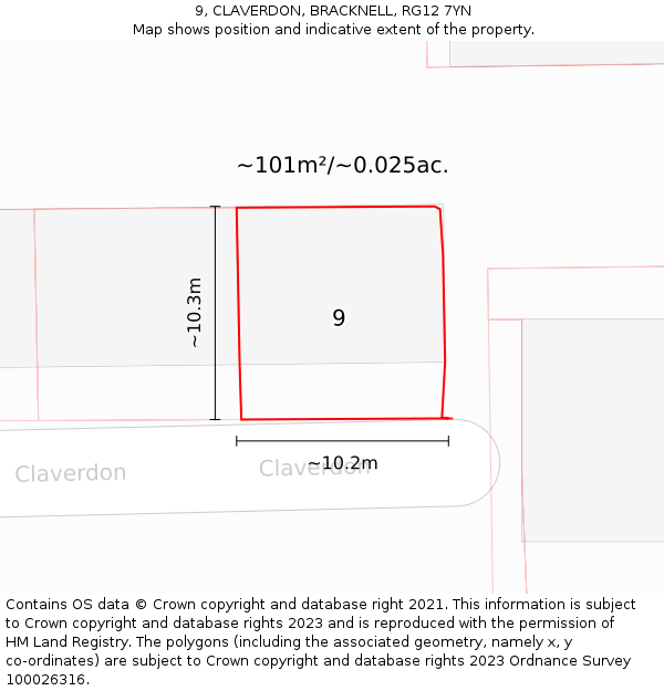 9, CLAVERDON, BRACKNELL, RG12 7YN: Plot and title map
