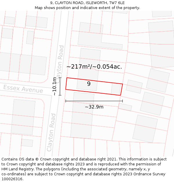 9, CLAYTON ROAD, ISLEWORTH, TW7 6LE: Plot and title map