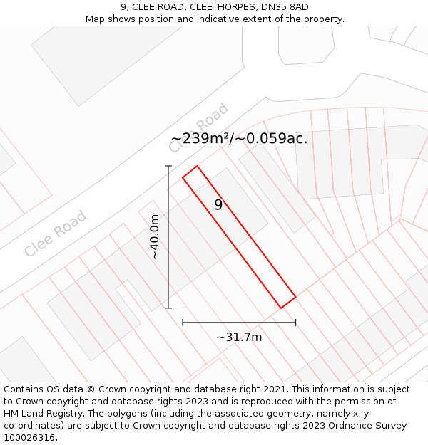 9, CLEE ROAD, CLEETHORPES, DN35 8AD: Plot and title map