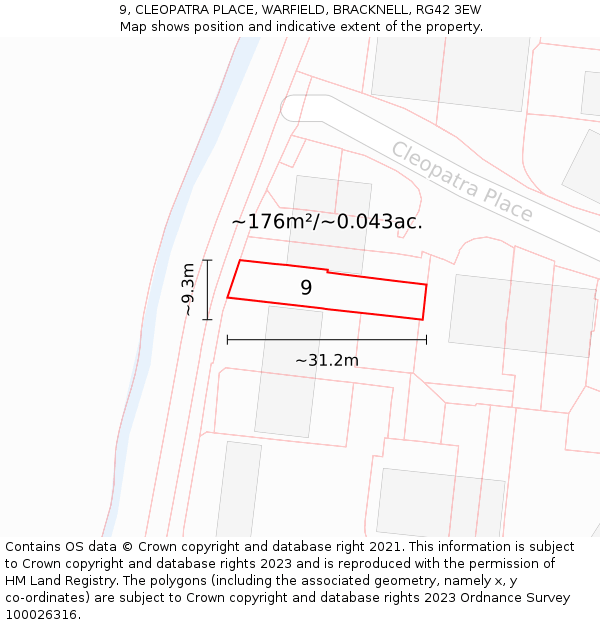 9, CLEOPATRA PLACE, WARFIELD, BRACKNELL, RG42 3EW: Plot and title map