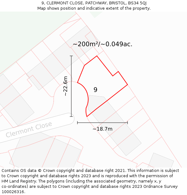 9, CLERMONT CLOSE, PATCHWAY, BRISTOL, BS34 5QJ: Plot and title map
