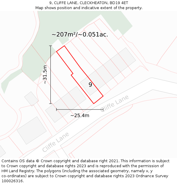 9, CLIFFE LANE, CLECKHEATON, BD19 4ET: Plot and title map