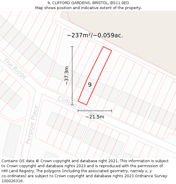 9, CLIFFORD GARDENS, BRISTOL, BS11 0ED: Plot and title map