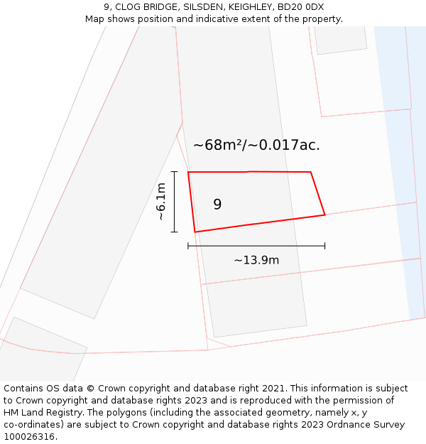 9, CLOG BRIDGE, SILSDEN, KEIGHLEY, BD20 0DX: Plot and title map