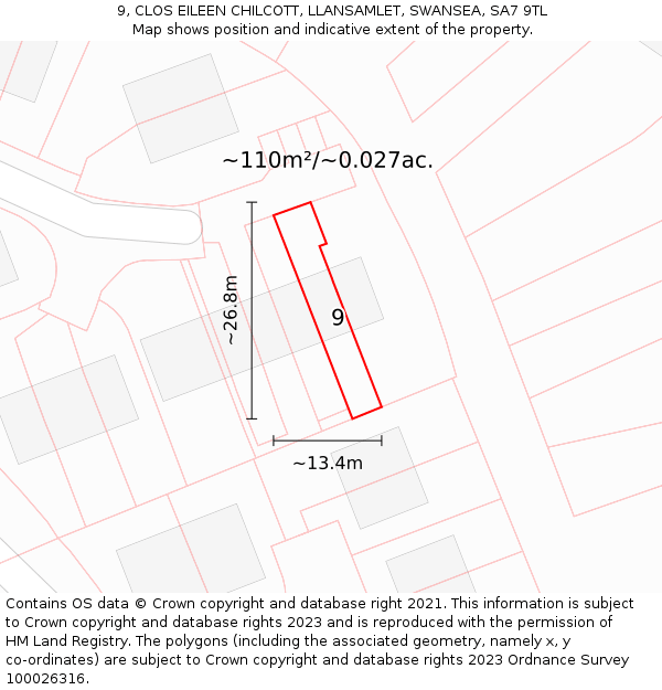 9, CLOS EILEEN CHILCOTT, LLANSAMLET, SWANSEA, SA7 9TL: Plot and title map