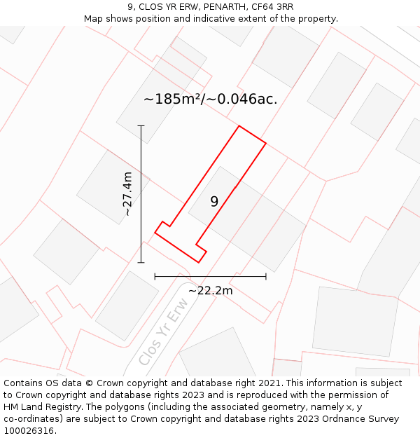 9, CLOS YR ERW, PENARTH, CF64 3RR: Plot and title map