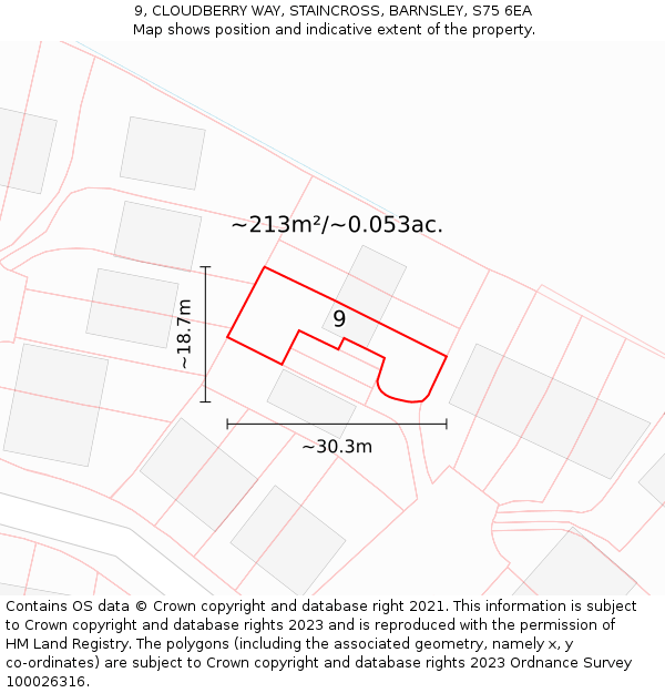 9, CLOUDBERRY WAY, STAINCROSS, BARNSLEY, S75 6EA: Plot and title map