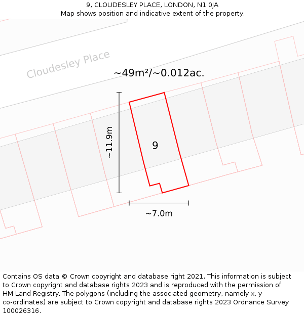 9, CLOUDESLEY PLACE, LONDON, N1 0JA: Plot and title map