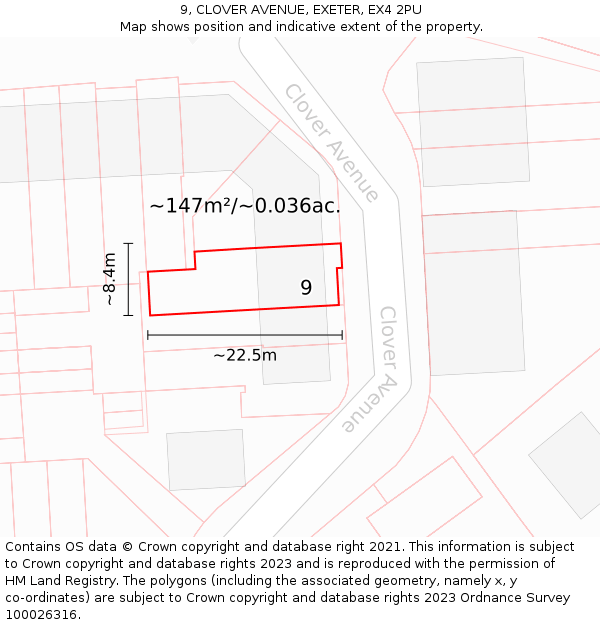 9, CLOVER AVENUE, EXETER, EX4 2PU: Plot and title map