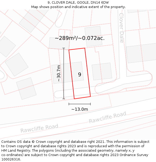 9, CLOVER DALE, GOOLE, DN14 6DW: Plot and title map