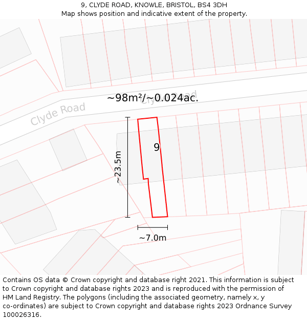 9, CLYDE ROAD, KNOWLE, BRISTOL, BS4 3DH: Plot and title map
