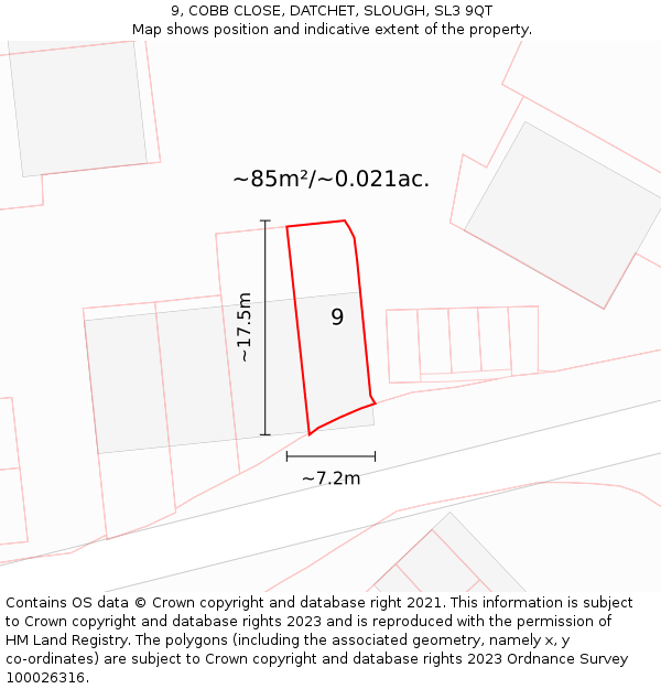9, COBB CLOSE, DATCHET, SLOUGH, SL3 9QT: Plot and title map