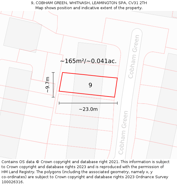9, COBHAM GREEN, WHITNASH, LEAMINGTON SPA, CV31 2TH: Plot and title map