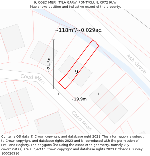 9, COED MIERI, TYLA GARW, PONTYCLUN, CF72 9UW: Plot and title map