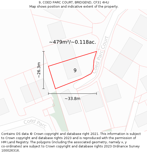 9, COED PARC COURT, BRIDGEND, CF31 4HU: Plot and title map