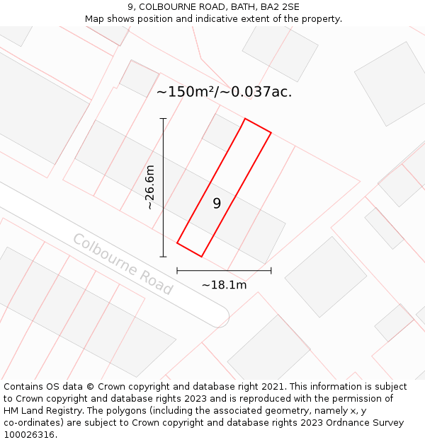 9, COLBOURNE ROAD, BATH, BA2 2SE: Plot and title map