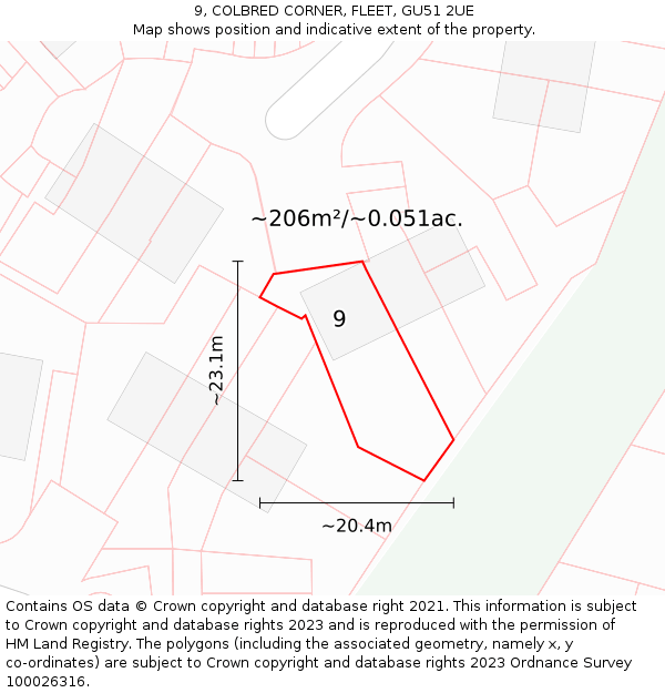 9, COLBRED CORNER, FLEET, GU51 2UE: Plot and title map