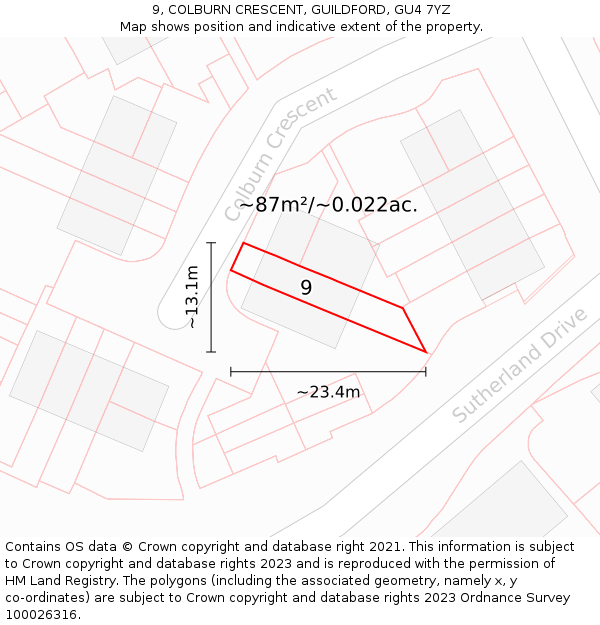 9, COLBURN CRESCENT, GUILDFORD, GU4 7YZ: Plot and title map