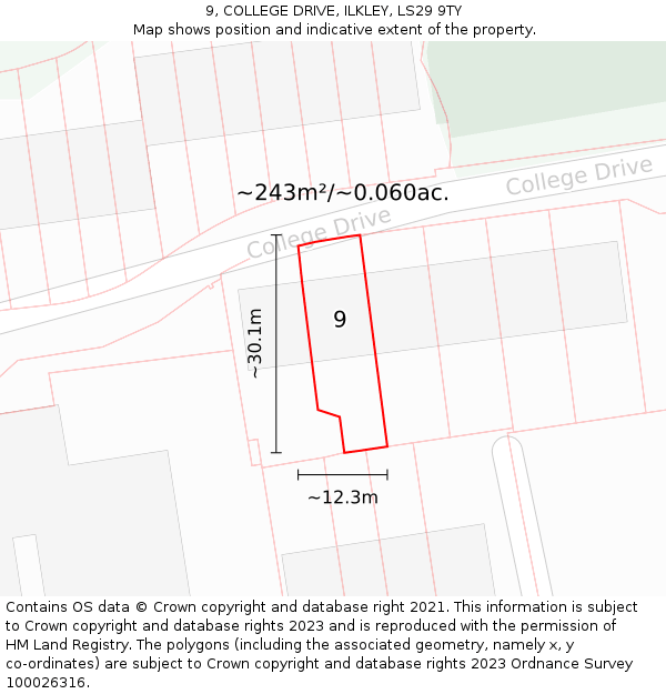 9, COLLEGE DRIVE, ILKLEY, LS29 9TY: Plot and title map