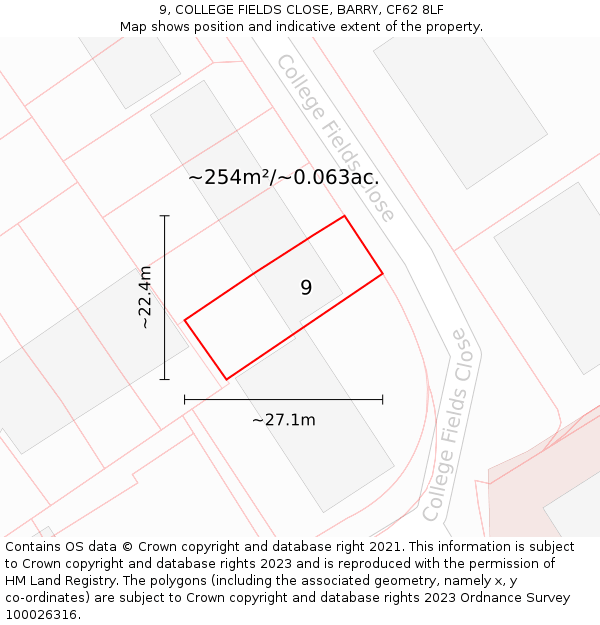 9, COLLEGE FIELDS CLOSE, BARRY, CF62 8LF: Plot and title map