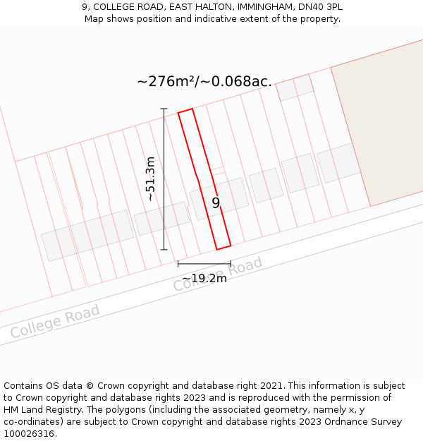 9, COLLEGE ROAD, EAST HALTON, IMMINGHAM, DN40 3PL: Plot and title map