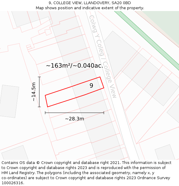 9, COLLEGE VIEW, LLANDOVERY, SA20 0BD: Plot and title map