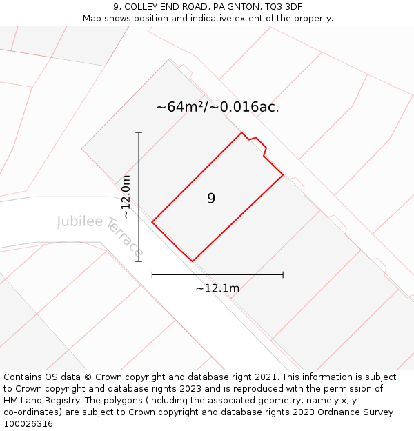 9, COLLEY END ROAD, PAIGNTON, TQ3 3DF: Plot and title map