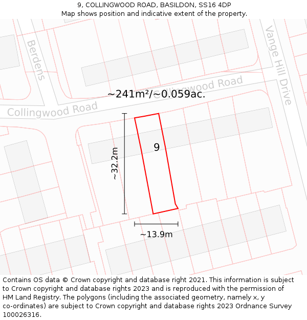 9, COLLINGWOOD ROAD, BASILDON, SS16 4DP: Plot and title map