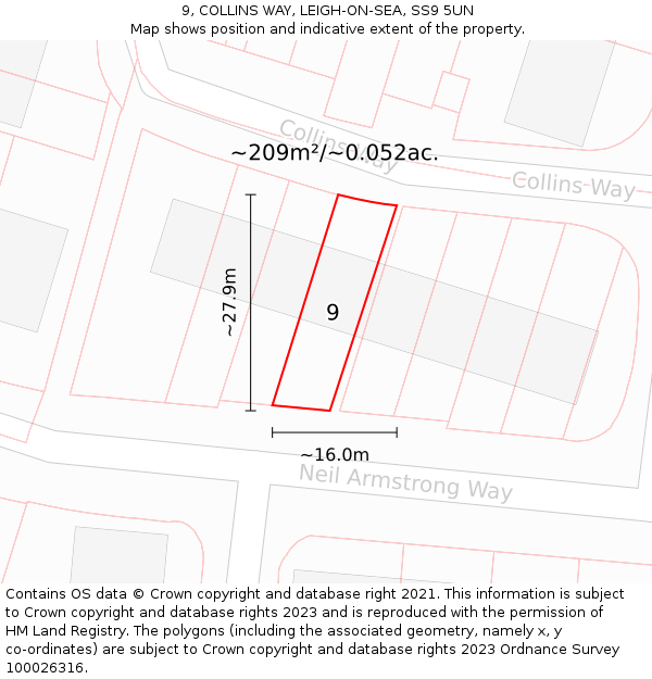 9, COLLINS WAY, LEIGH-ON-SEA, SS9 5UN: Plot and title map
