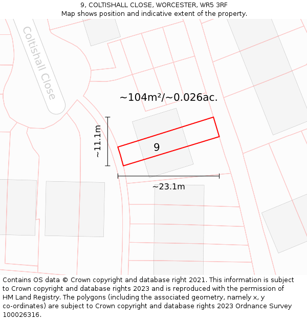 9, COLTISHALL CLOSE, WORCESTER, WR5 3RF: Plot and title map