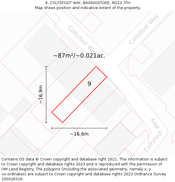 9, COLTSFOOT WAY, BASINGSTOKE, RG23 7FH: Plot and title map