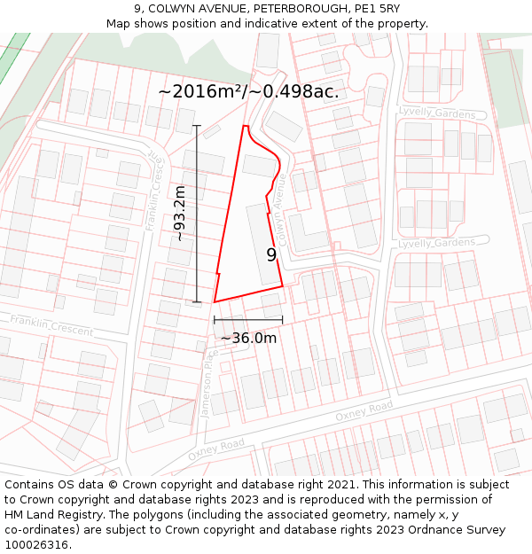 9, COLWYN AVENUE, PETERBOROUGH, PE1 5RY: Plot and title map