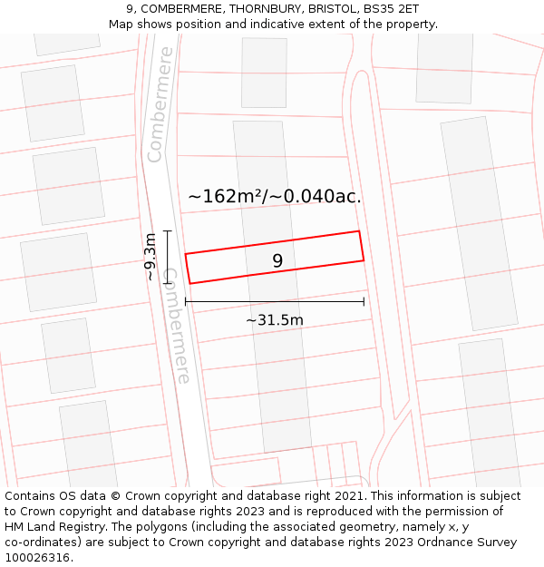 9, COMBERMERE, THORNBURY, BRISTOL, BS35 2ET: Plot and title map