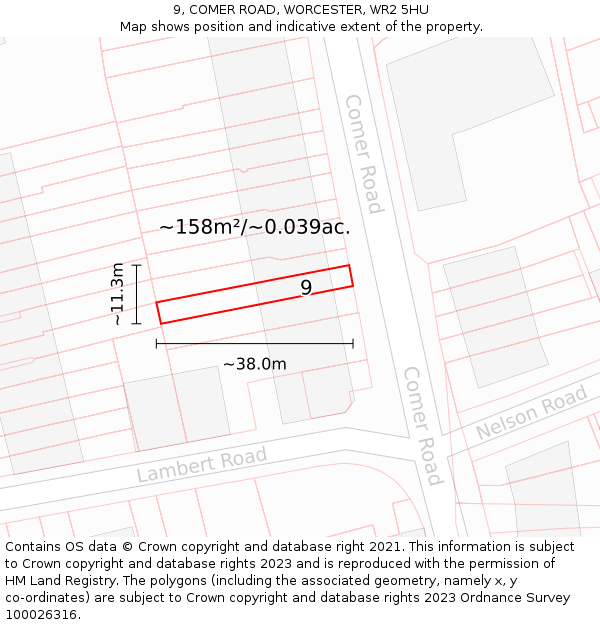 9, COMER ROAD, WORCESTER, WR2 5HU: Plot and title map