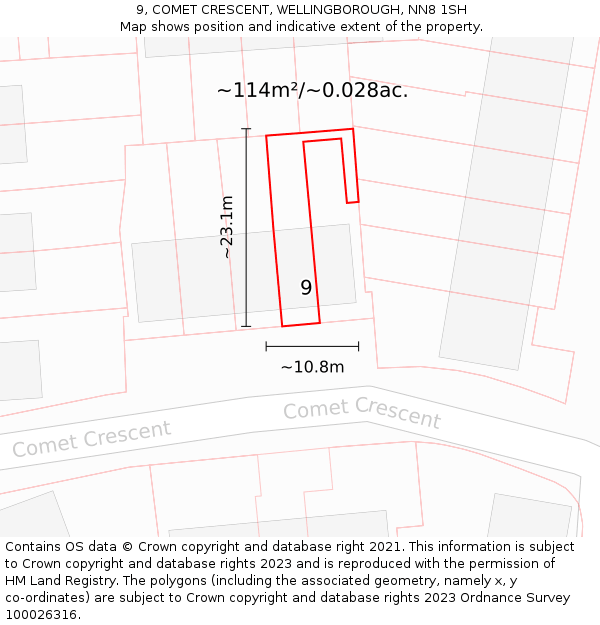 9, COMET CRESCENT, WELLINGBOROUGH, NN8 1SH: Plot and title map