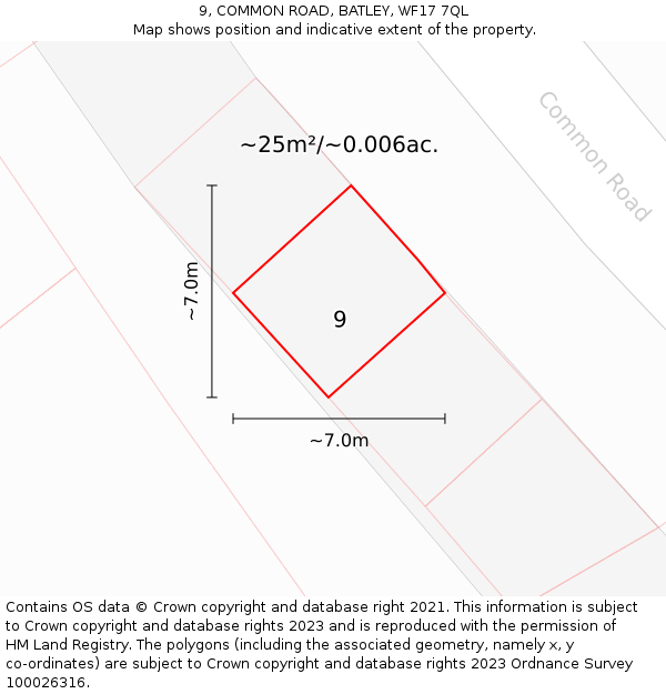9, COMMON ROAD, BATLEY, WF17 7QL: Plot and title map